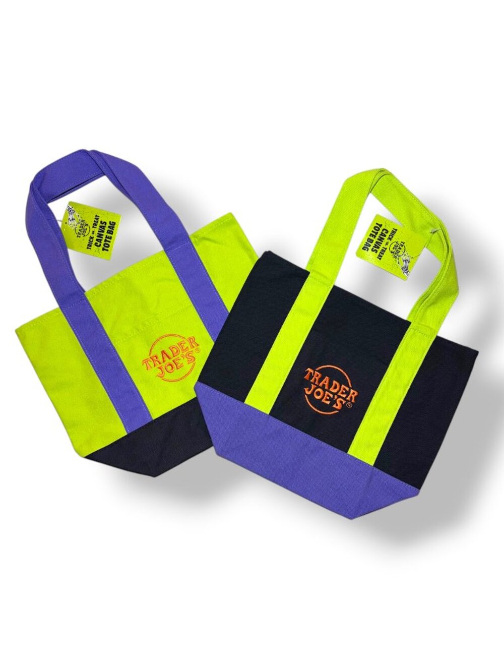 Set of 2 Trader Joe's Halloween Mini Canvas Tote Trick or Treat - Multicolor